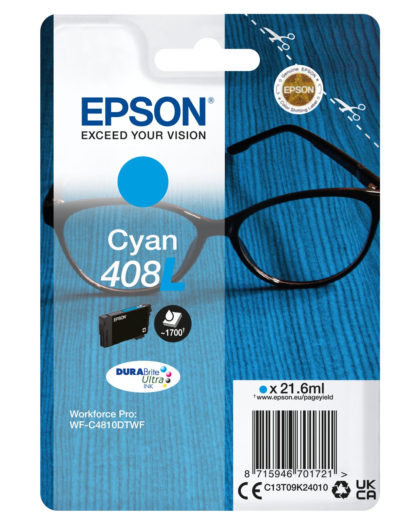 foto del prodotto epson singlepack cyan 408l durabrite ultra ink