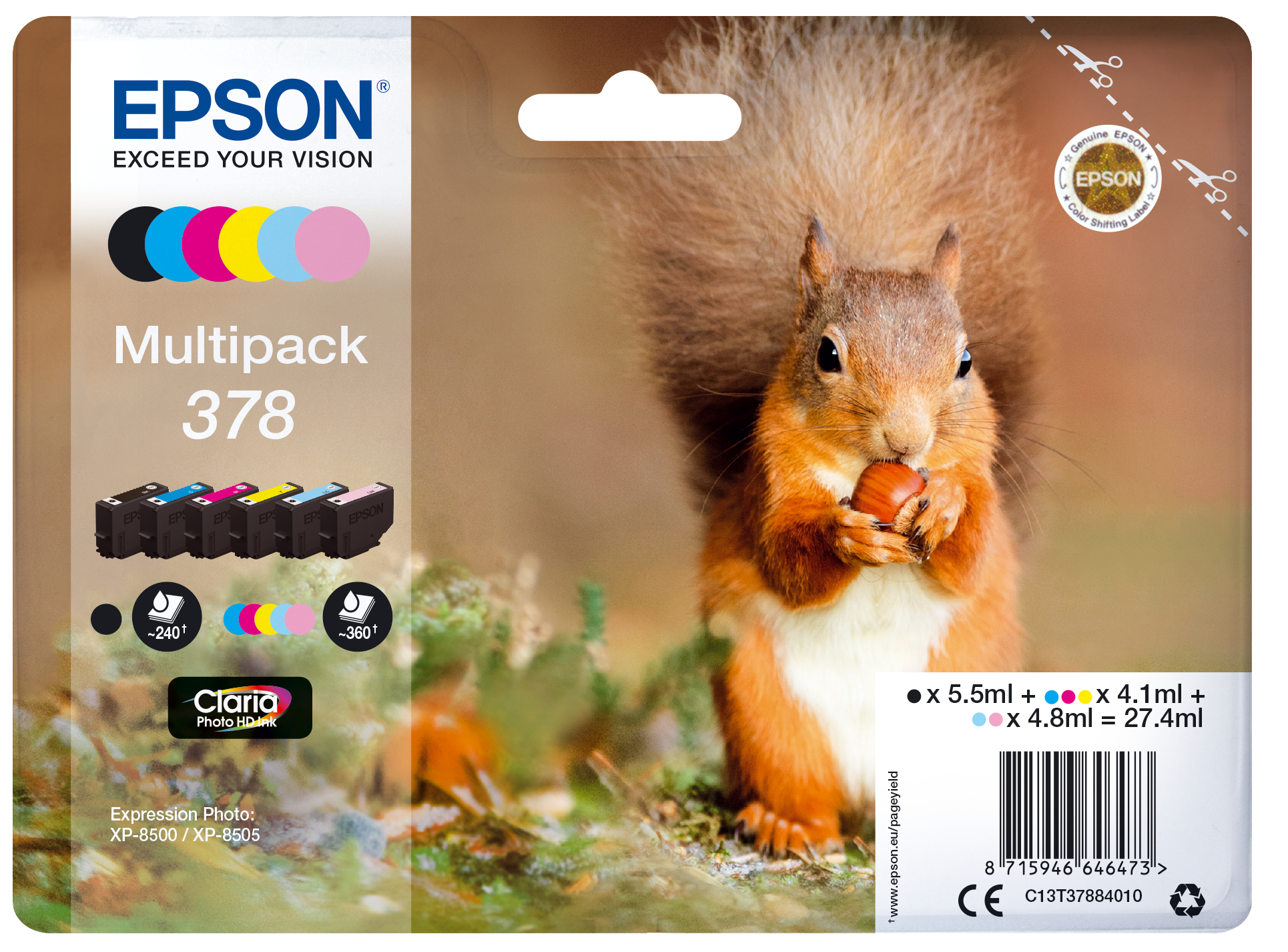 foto del prodotto epson squirrel multipack 6 colours 378 claria photo hd ink