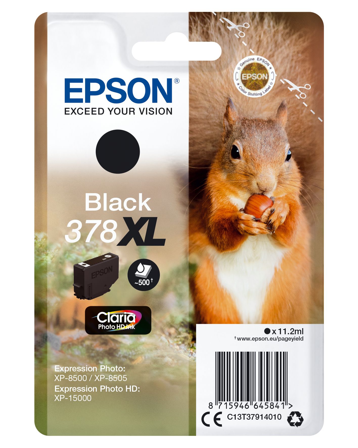 foto del prodotto epson squirrel singlepack black 378xl claria photo hd ink