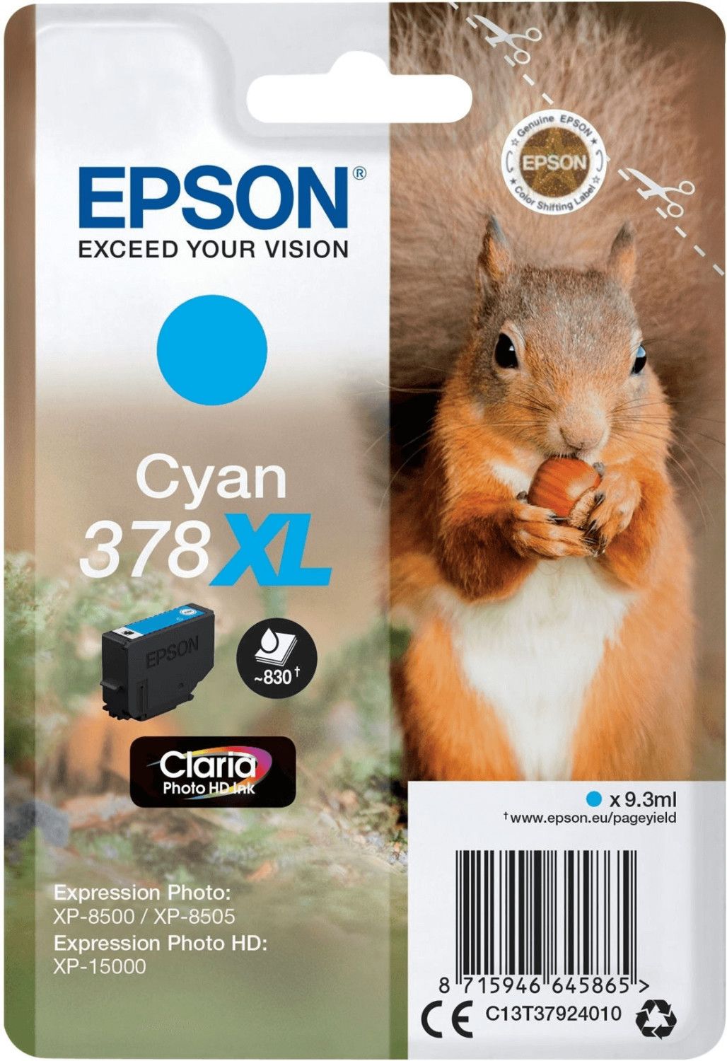 foto del prodotto epson squirrel singlepack cyan 378xl claria photo hd ink