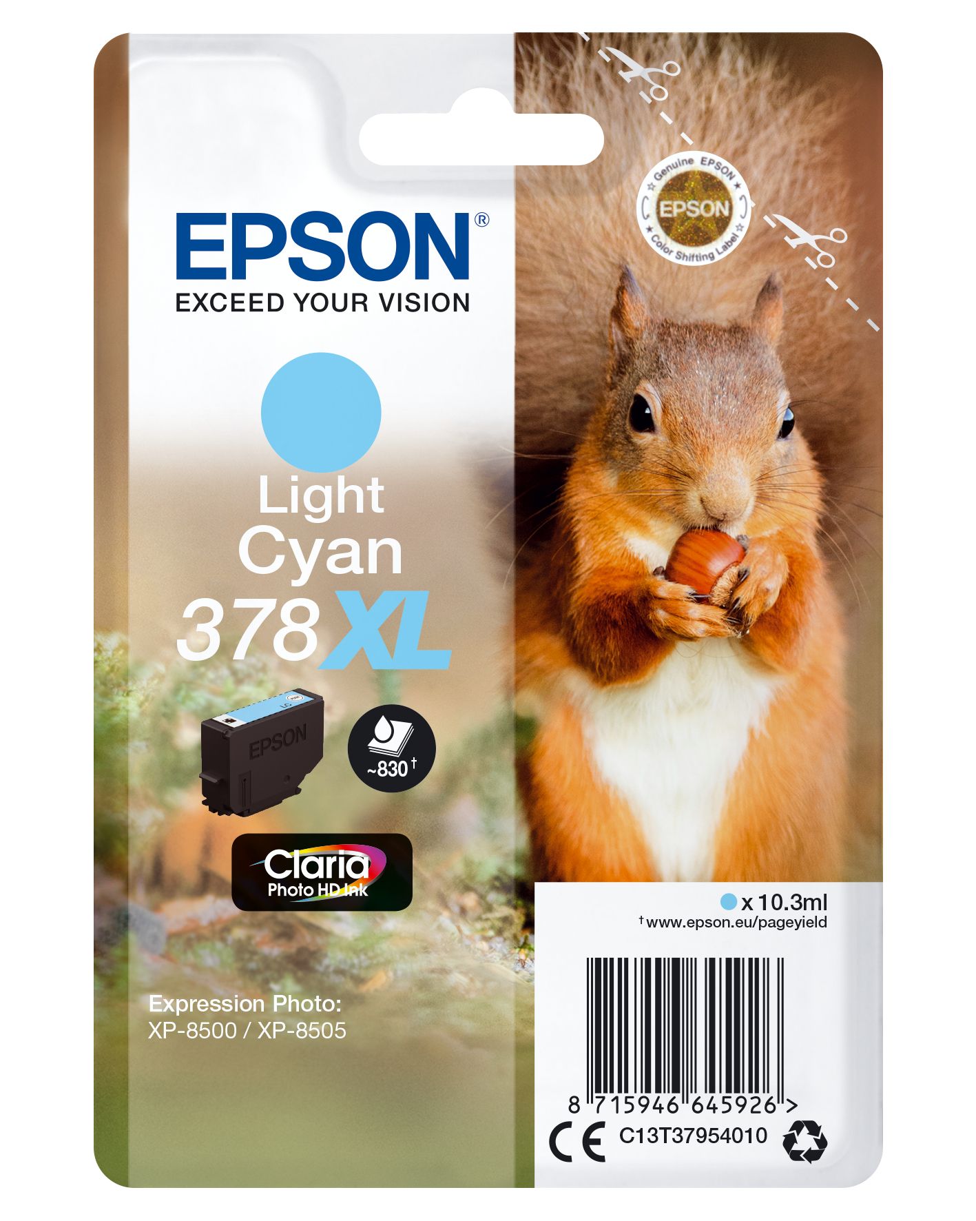 foto del prodotto epson squirrel singlepack light cyan 378xl claria photo hd ink