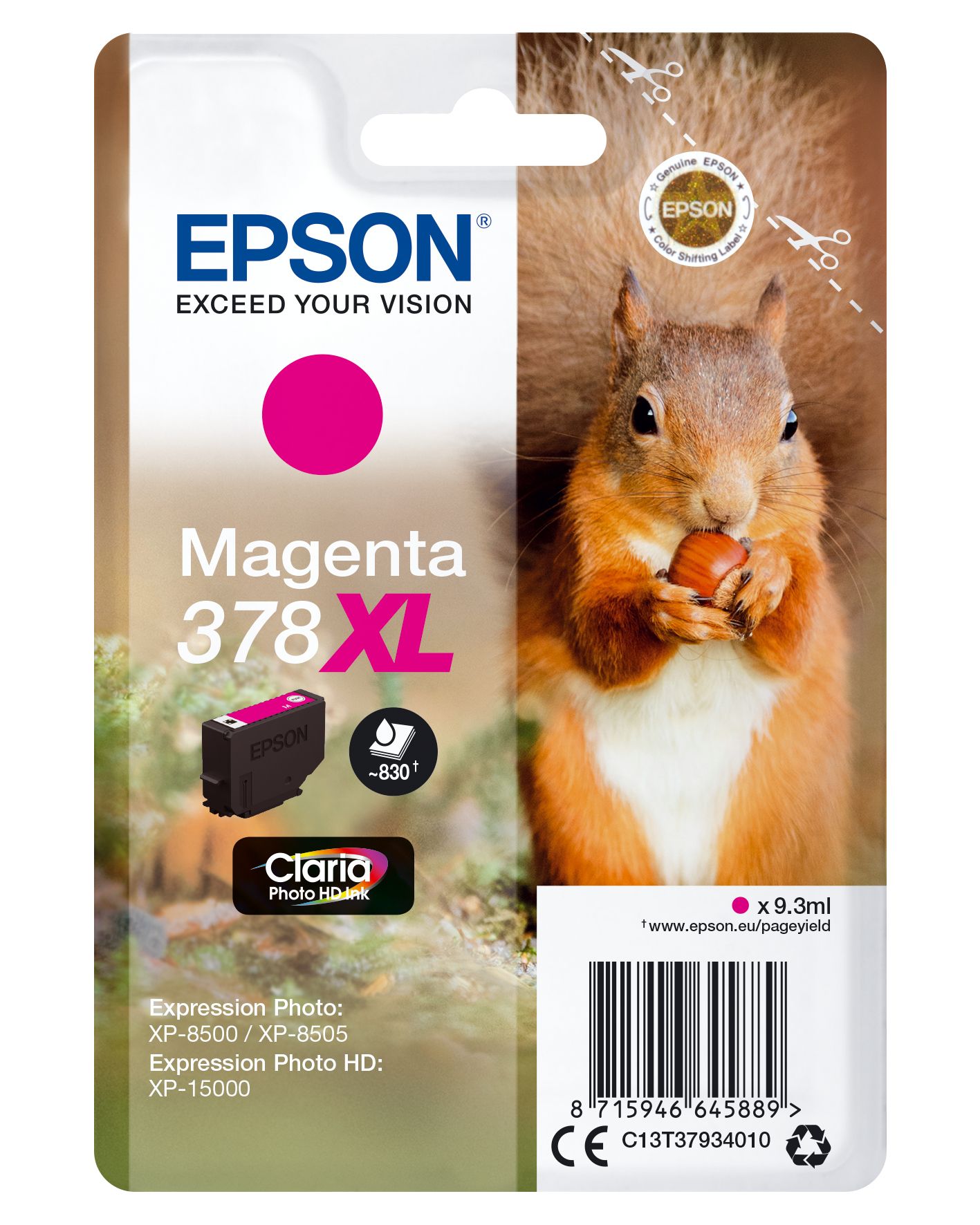 foto del prodotto epson squirrel singlepack magenta 378xl claria photo hd ink