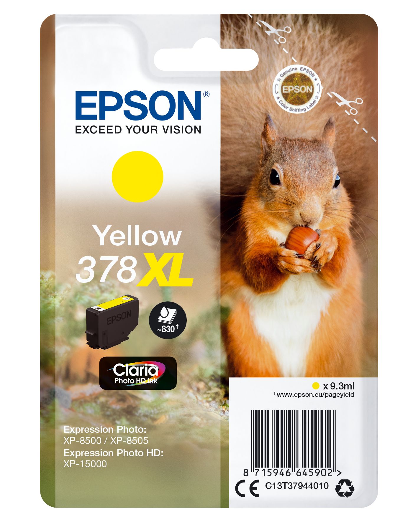 foto del prodotto epson squirrel singlepack yellow 378xl claria photo hd ink