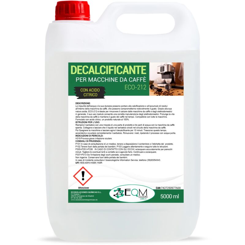 foto del prodotto eqm eco 212 decalcificante per macchine da caff 5l 100 origine naturale compatibile con tutte le macchine da caff 