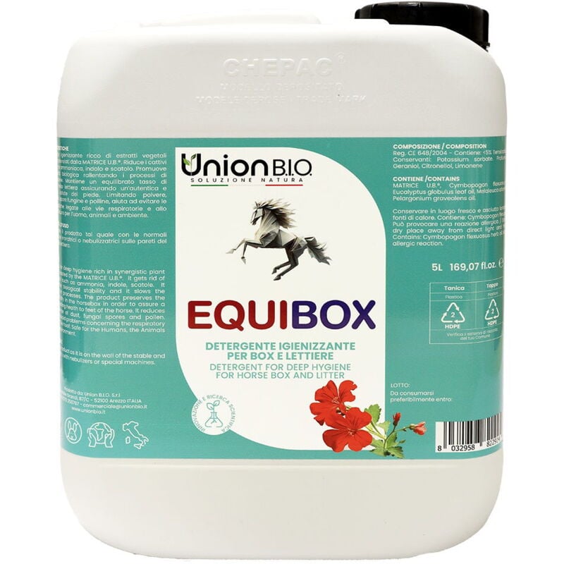 foto del prodotto equibox detergente igienizzante naturale per box e lettiere 5 l