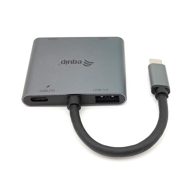 foto del prodotto equip adattatore usb c 4 in 1 con doppio hdmi, usb 3.0, 100w usb pd