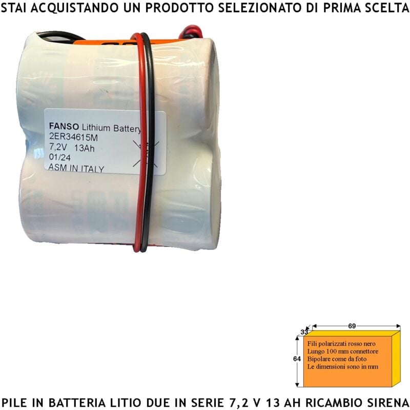 foto del prodotto er34615m pacco 2 pile litio 7,2 v 13 ah batterie non ricaricabili ricambio sirena radio qualsiasi marca connettore polarizzato sostituibile