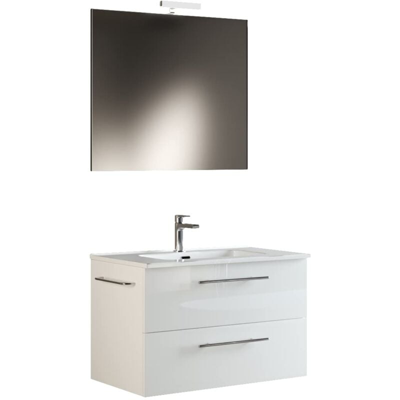 foto del prodotto era 100 mobile bagno sospeso 100 cm bianco lucido laccato con lavabo, specchio e lampada led, l. 101 x p. 47 x h. 53 cm mama store