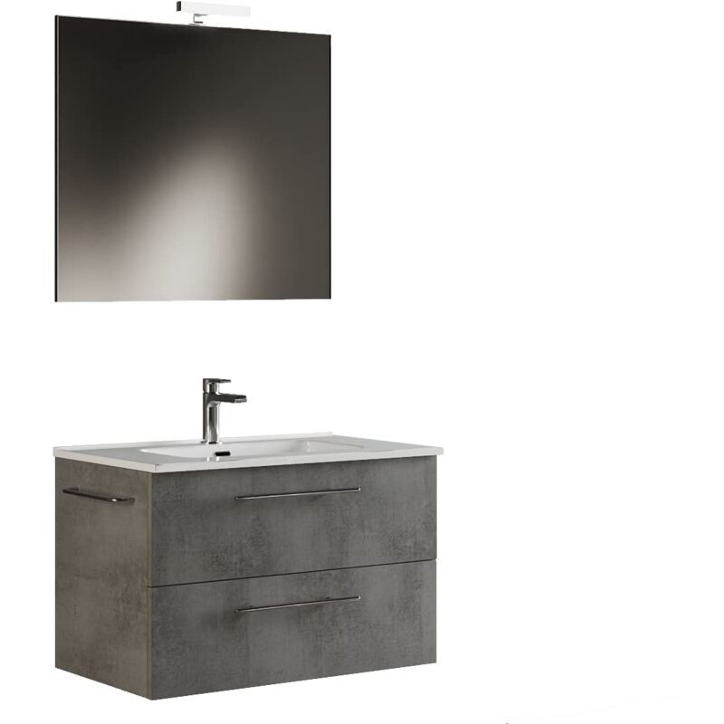 foto del prodotto era 100 mobile bagno sospeso 100 cm lavabo, specchio e lampada led, legno, grigio cemento, l. 101 x p. 47 x h. 53 cm mama store