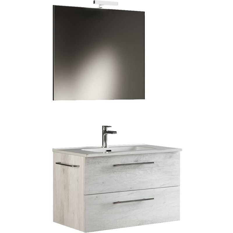 foto del prodotto era 60 mobile bagno sospeso 60 cm quercia bianco con lavabo, specchio e lampada led, l.62 x p.47 x h.53 cm mama store
