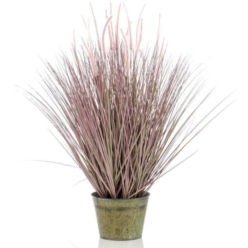 foto del prodotto erba penniseto artificiale 99 cm in vaso di zinco emerald