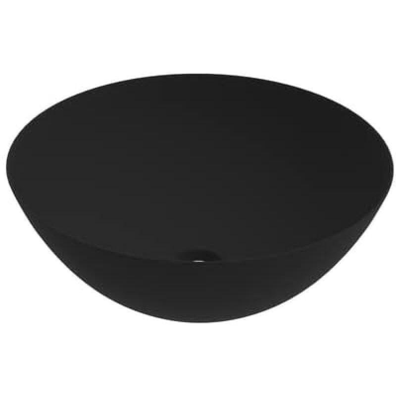 foto del prodotto ercos lavabo d appoggio circolare in ceramica, lavabo bagno colore nero opaco , senza troppopieno, dimensioni 416x155 mm