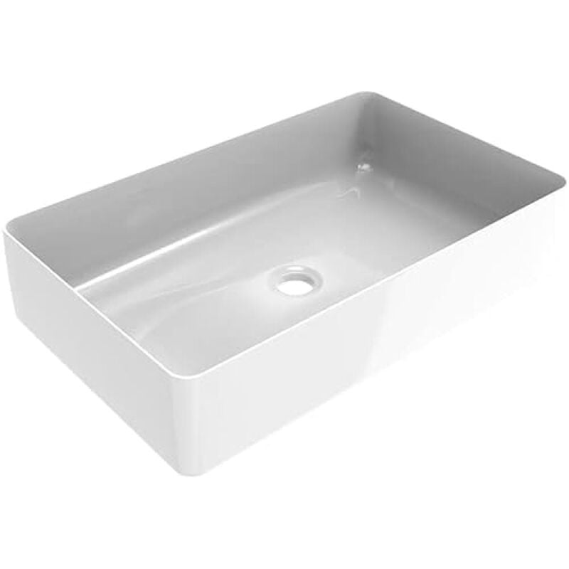 foto del prodotto ercos lavabo d appoggio rettangolare in ceramica, lavabo bagno colore bianco lucido , senza troppopieno, dimensioni 580x360 mm