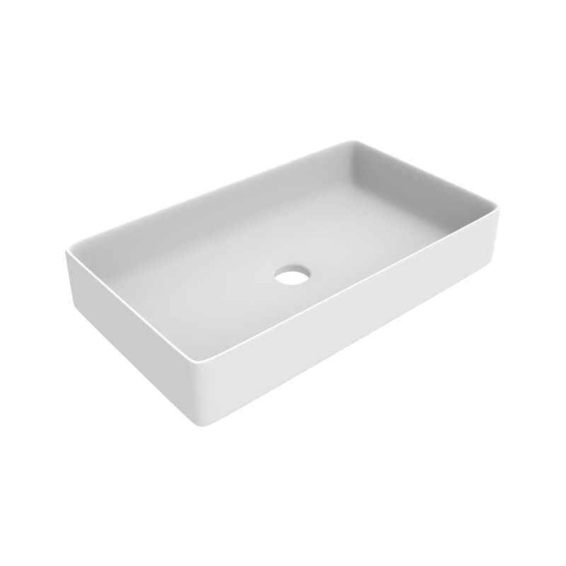foto del prodotto ercos lavabo d appoggio rettangolare in ceramica, lavabo bagno colore bianco opaco , senza troppopieno, dimensioni 606x356 mm