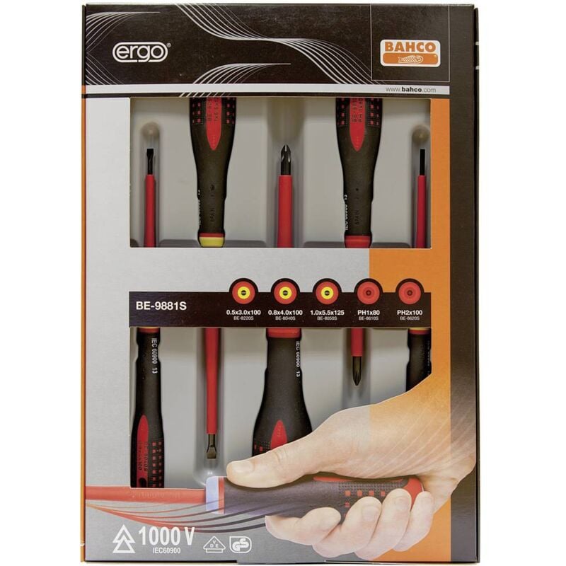 foto del prodotto ergo elettricisti kit cacciaviti 5 parti taglio, croce phillips bahco