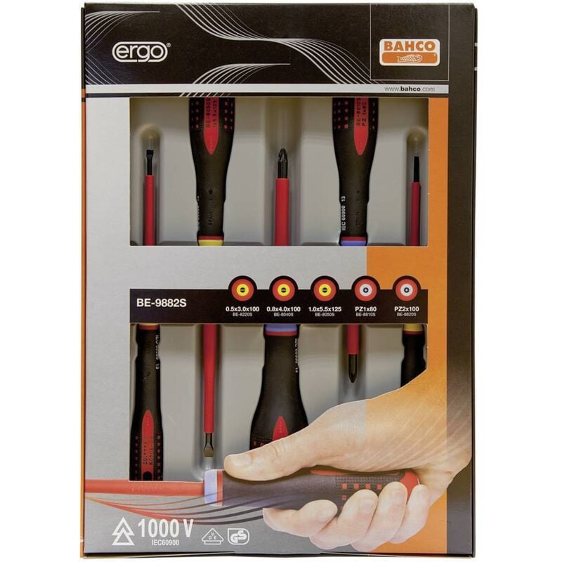 foto del prodotto ergo elettricisti kit cacciaviti 5 parti taglio, croce pozidriv bahco