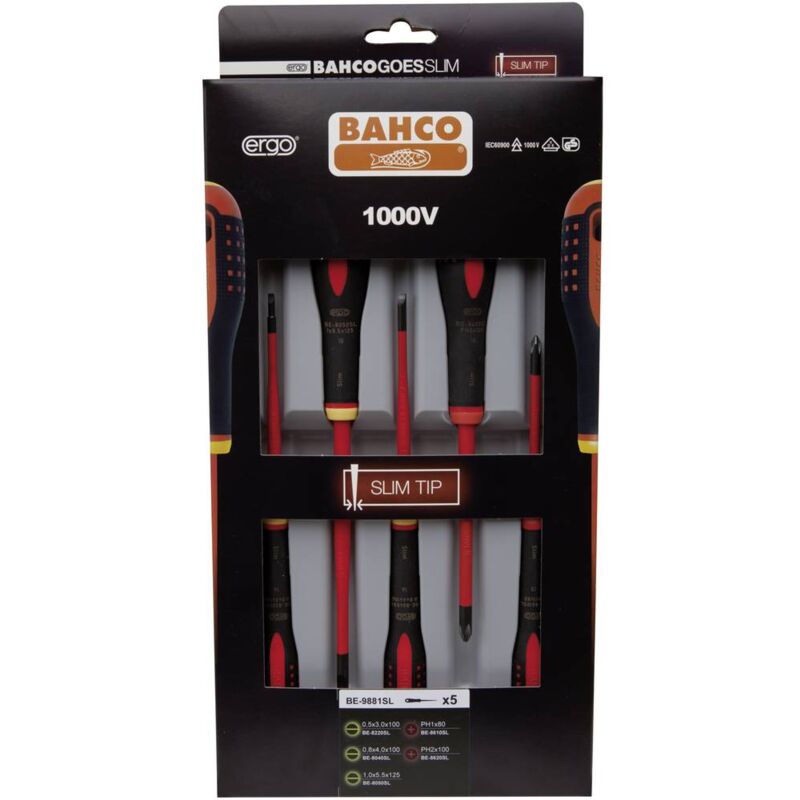 foto del prodotto ergo officina e meccanica kit cacciaviti 5 parti taglio, croce phillips bahco