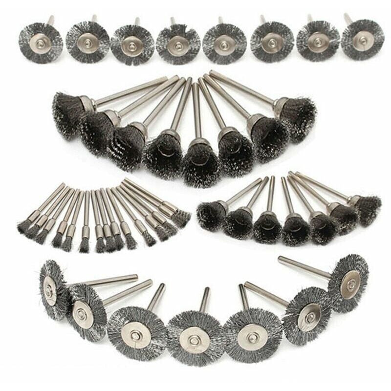 foto del prodotto erhope set di spazzole metalliche in acciaio inox da 45 pezzi, 10 15 25 mm, con gambo da 1 8 per lucidatura