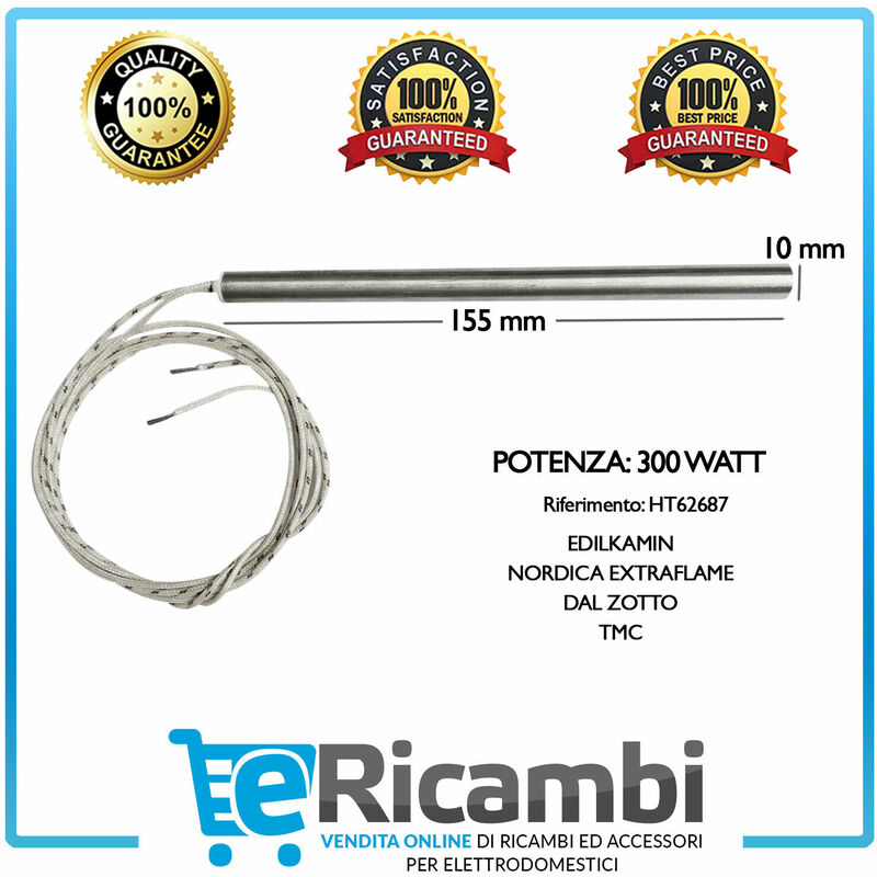 foto del prodotto ericambi ricambi pellet candeletta resistenza cartuccia accensione per stufe a pellet caldaie e bruciatori, esecuzione diritta 10mm lunghezza