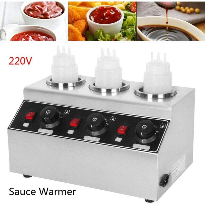 foto del prodotto erogatore della pompa dello scaldino della salsa e del formaggio dell acciaio inossidabile, scaldino elettrico commerciale della salsa 3 testa