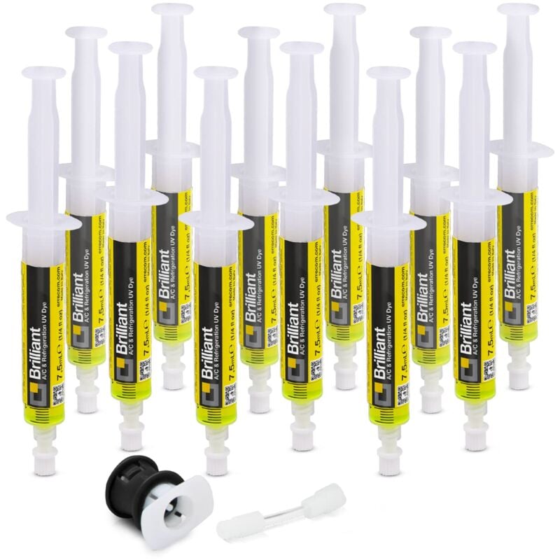 foto del prodotto errecom brilliant 12 x 7,5 ml, tracciante fluorescente uv per individuare perdite di gas refrigerante negli impianti di climatizzazione auto,