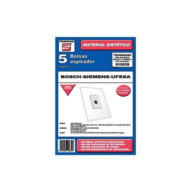 foto del prodotto ersa confezione da 5 sacchetti per aspirapolvere bosch siemens ufesa 915639