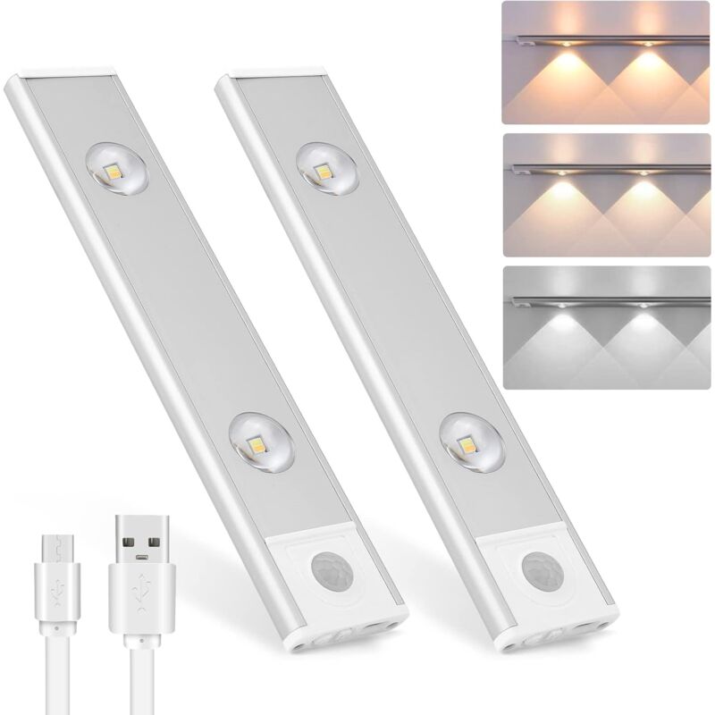 foto del prodotto ersandy confezione da 2 luci led per armadio con sensore di movimento interno, luci led sotto il mobile, luce led dimmerabile per armadio, luci