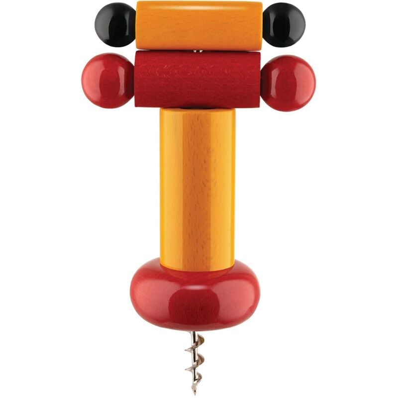 foto del prodotto es17 un brindisi disegnato ad arte cavatappi di design in legno di faggio, giallo, rosso e nero alessi