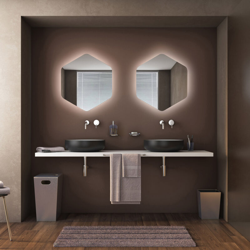 foto del prodotto esagono l46033 specchio led luce ambiente d.68 cristallo codice prod l46033 koh i noor