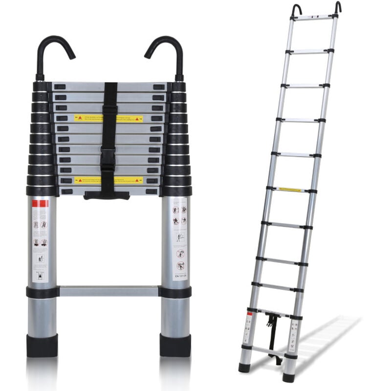 foto del prodotto escalera telesc pica aluminio con gancho escalera plata multifunci n port til plegable 3,2m randaco