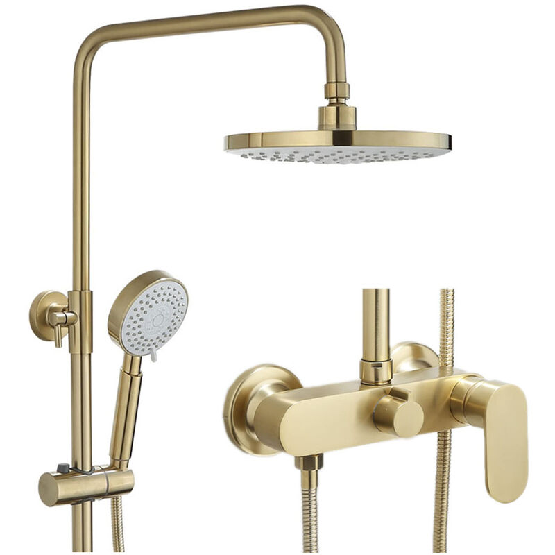 foto del prodotto esip colonna doccia d oro con miscelatore monocomando altezza regolabile sistem di doccia, set da doccia a parete con 23cm abs rotondo soffione, 3