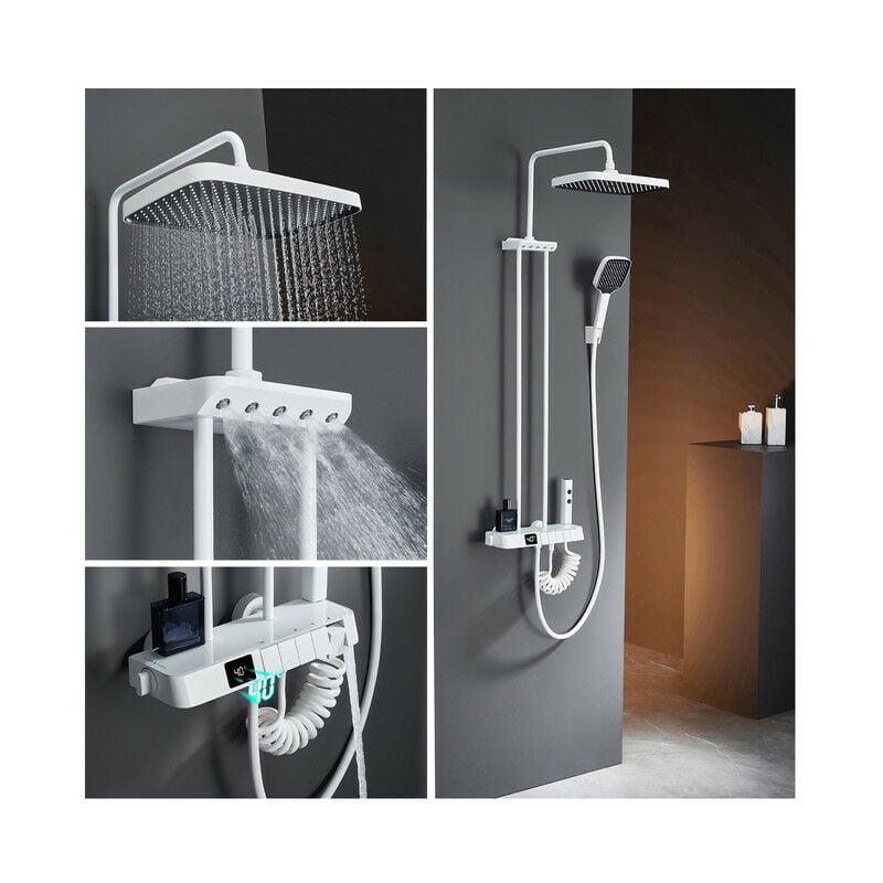 foto del prodotto esip colonna doccia termostatica con miscelatore 40 c, sistema doccia 5 funzioni con soffione da 30 cm, doccetta in abs, doccetta spalla, 2 in 1