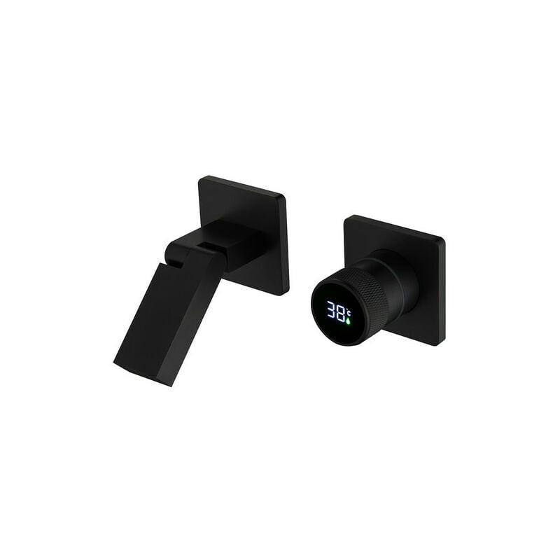 foto del prodotto esip rubinetto bagno nero con display digitale a led miscelatore lavabo pieghevole a 180 rubinetti per cascata bagno con miscelazione acqua calda