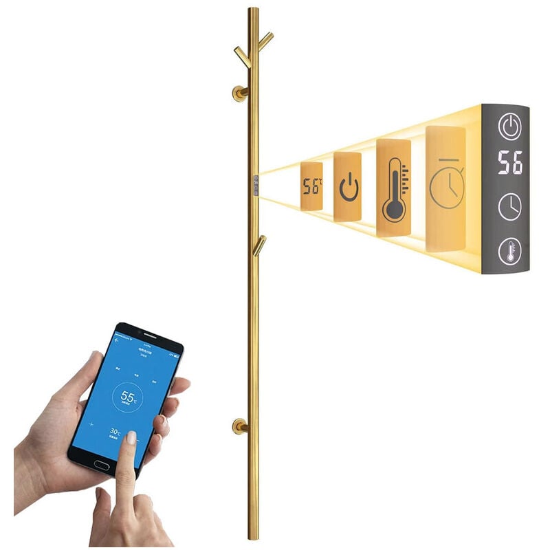 foto del prodotto esip scaldasalviette elettrico 40 w oro radiatore scaldasalviette con 3 ganci, controllo intelligente wi fi termoarredo elettrico da bagno