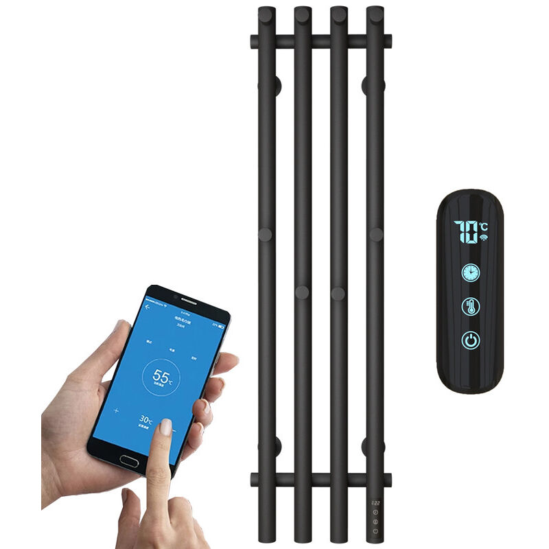foto del prodotto esip scaldasalviette elettrico nero radiatore scaldasalviette 950 x 257 mm 100 w termoarredo elettrico da bagno termostato wifi intelligente