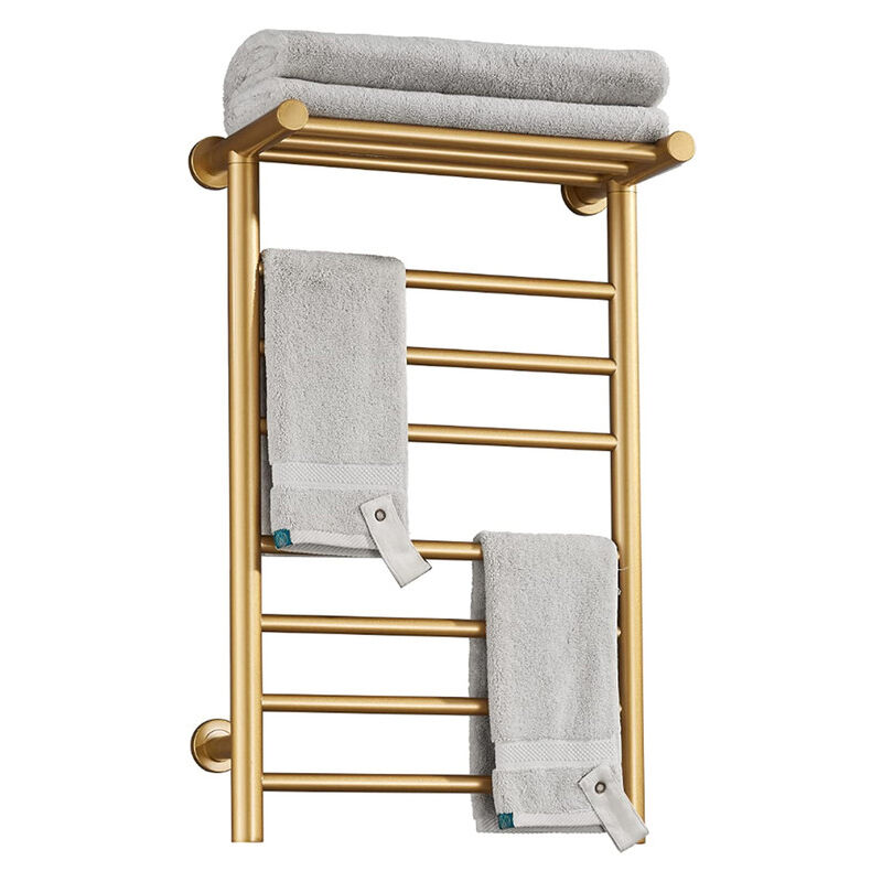 foto del prodotto esip scaldasalviette elettrico, scaldasalviette 7 bar oro con ripiano superiore, scaldasalviette in fibra di carbonio a parete, 72x45x25 cm