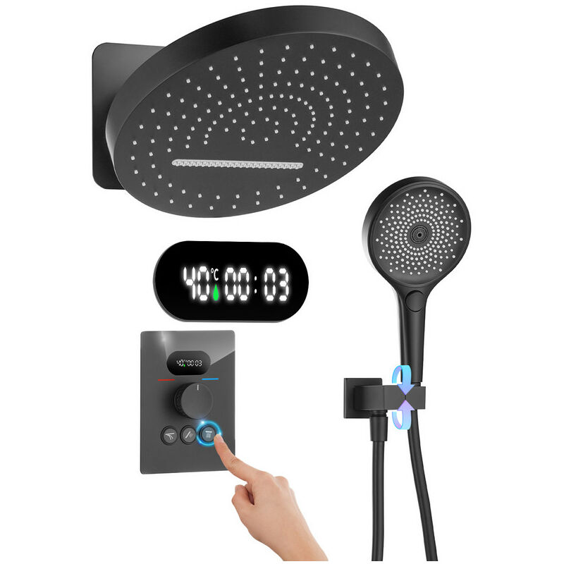 foto del prodotto esip set doccia da incasso colonna doccia termostatica con display digitale, sistema doccia a cascata e pioggia con testa doccia tondo 32cm,