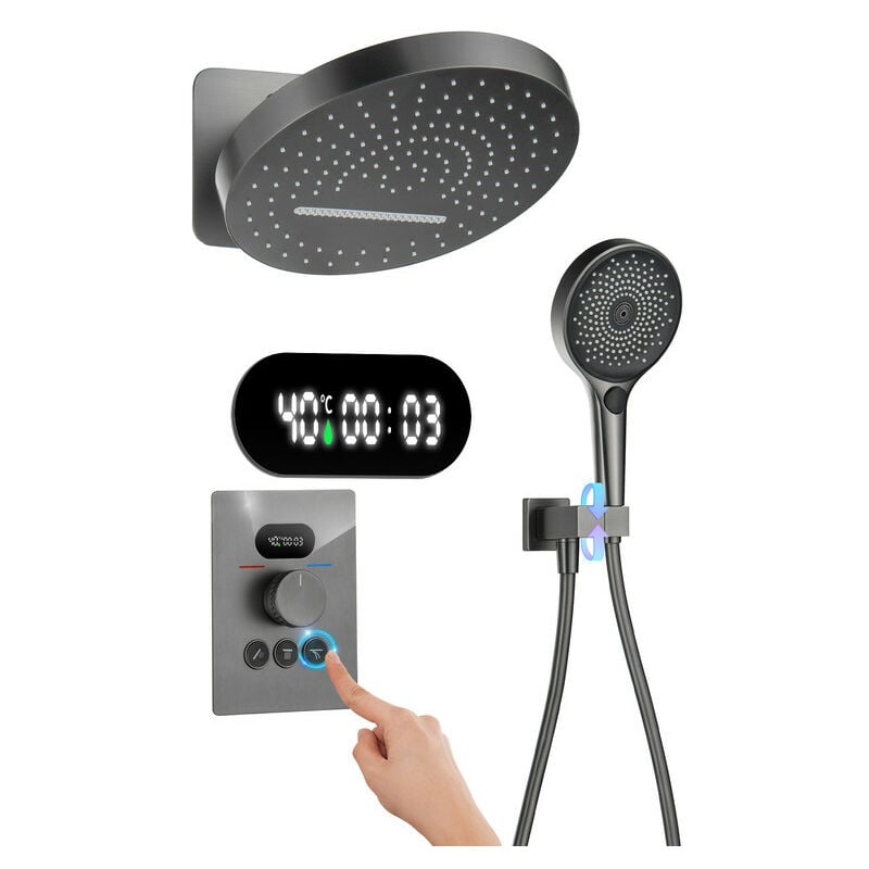 foto del prodotto esip set doccia da incasso colonna doccia termostatica con display digitale, sistema doccia a cascata e pioggia con testa doccia tondo 32cm,