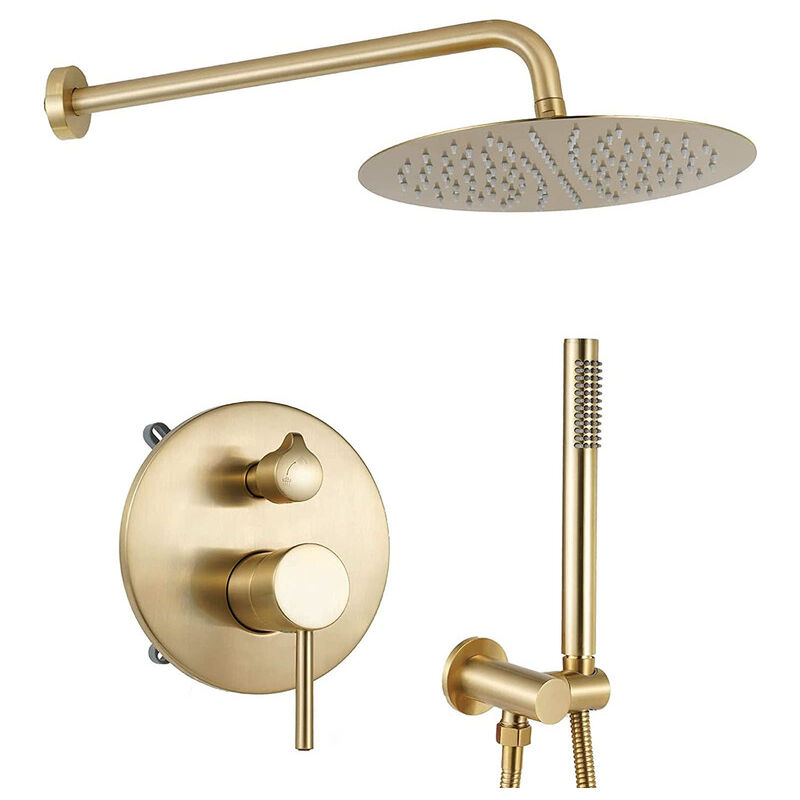 foto del prodotto esip set doccia oro spazzolato, kit doccia a incasso con soffione e doccetta, 25x25cm soffione doccia a pioggia per bagno