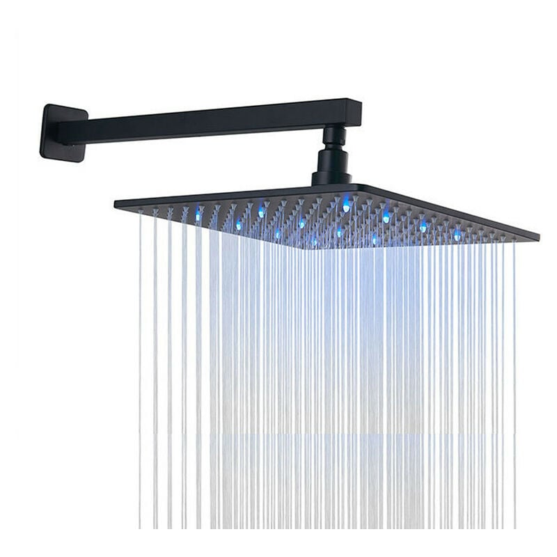foto del prodotto esip soffione doccia led, 40cm doccia soffione quadrato controllo della temperatura, soffione doccia nero con braccio doccia, bagno doccia 3 colore