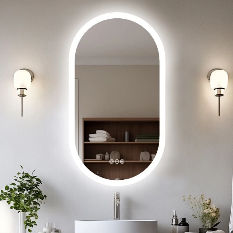 foto del prodotto espejo bao con luz led ovalado antivaho retroiluminado regulable inteligente moderno, 500 x 800mm