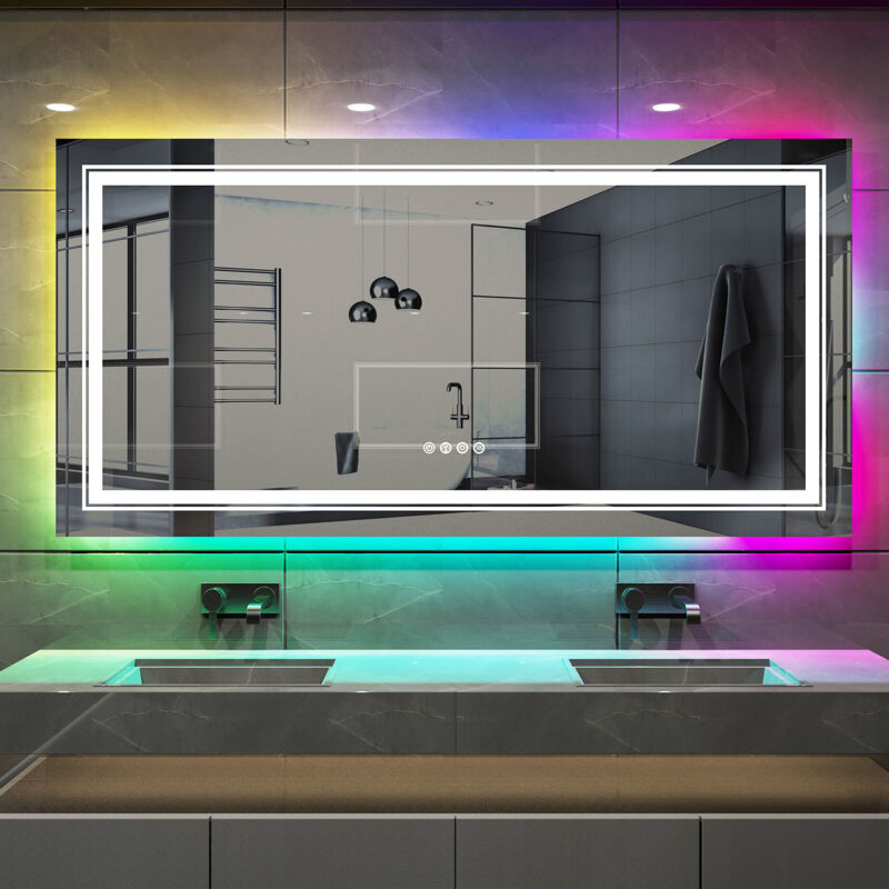 foto del prodotto espejo bao de pared con luz led rgb antivaho rectangular, 1200x600mm luvodi