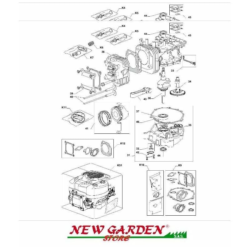 foto del prodotto esploso spaccato motore serie tre trattorino rasaerba tre 801 ggp castelgarden k12 ass. guarnizioni testa cilindro