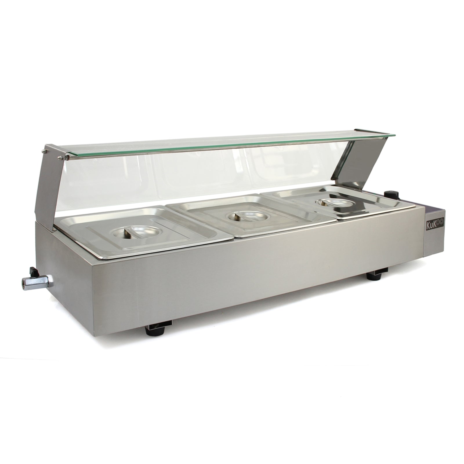 foto del prodotto espositore a bagnomaria con 3 vaschette per ristoranti, catering, takeaway e bar