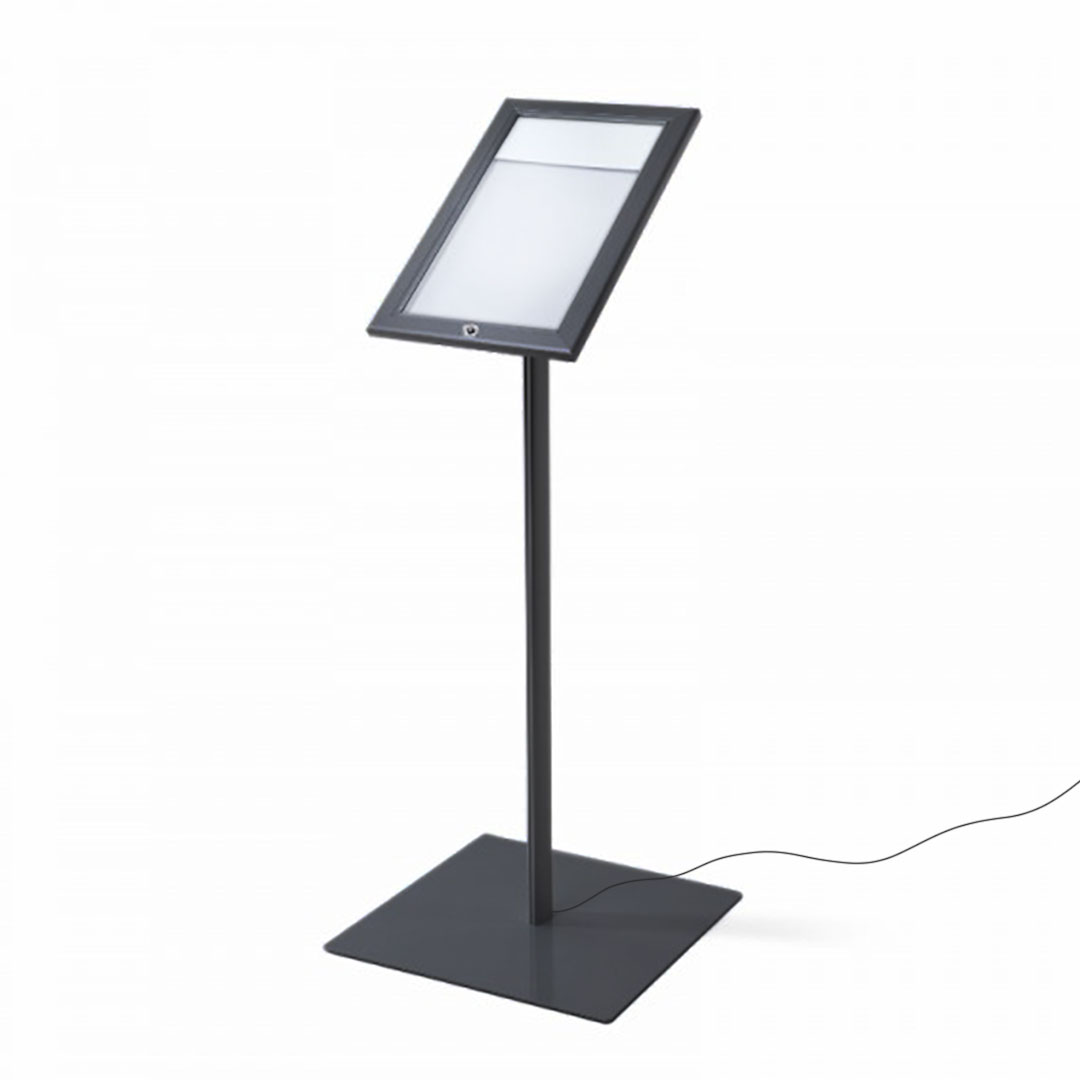 foto del prodotto espositore a leggio con piantana 29x47,7x2,3 cm in alluminio con led porta menù nera