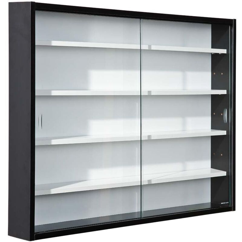 foto del prodotto espositore da parete per oggetti da collezione armadio con 4 ripiani 5 scomparti per miniature mdf nero bianco 80x60x9,5 cm collecty nero inter