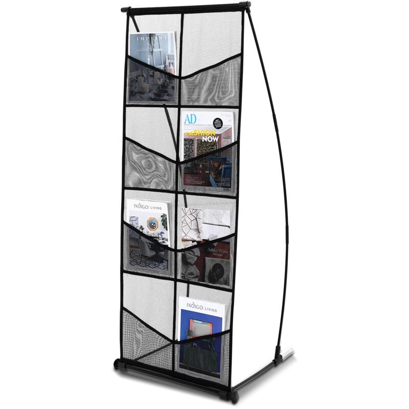 foto del prodotto espositore per brochure espositore per brochure in rete a 4 livelli e 8 tasche,espositore per cataloghi di riviste e giornali da pavimento,leggero e