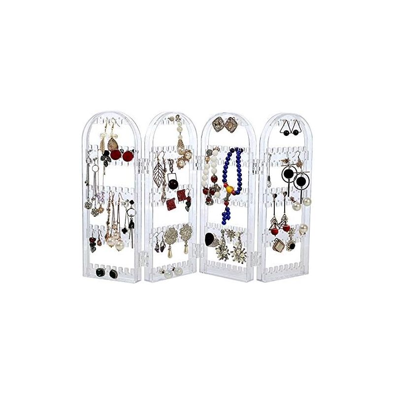 foto del prodotto espositore per collane pieghevole a 4 ante, organizer per gioielli da appendere, espositore bifacciale, trasparente 28,4 cm sollbry