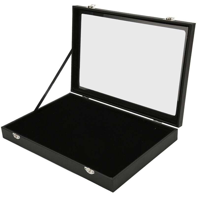 foto del prodotto espositore per spille, trasparente, antipolvere, per medaglie militari, in pelle pu nera, collezione di spille e distintivi, 35x24x5 cm 13,8x9,4x2,0