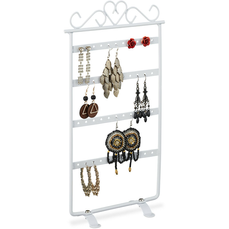 foto del prodotto espositore porta orecchini, stand per orecchini a clip e per pendenti, in ferro, hlp 30,5x16,5x6,5 cm, bianco relaxdays